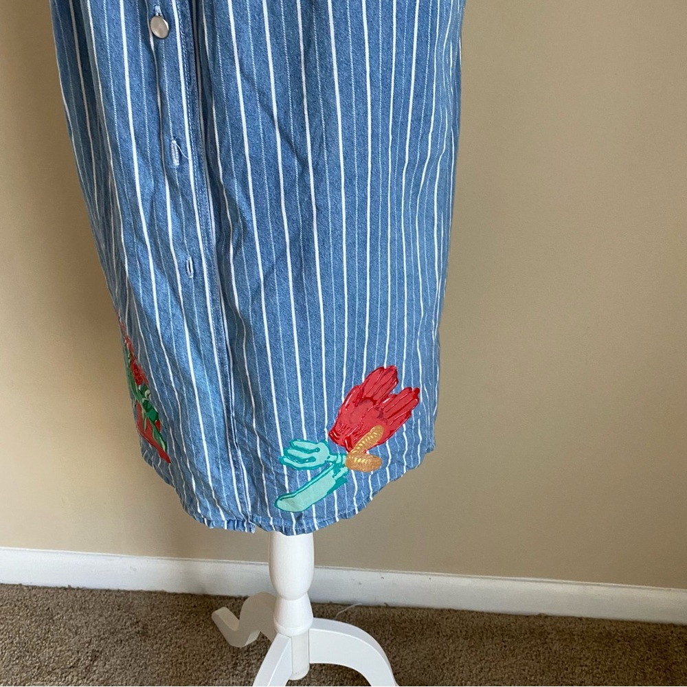 Vintage Denim Sleeveless Dress Midi Front Button Denim Flower Garden M - Picture 8 of 16